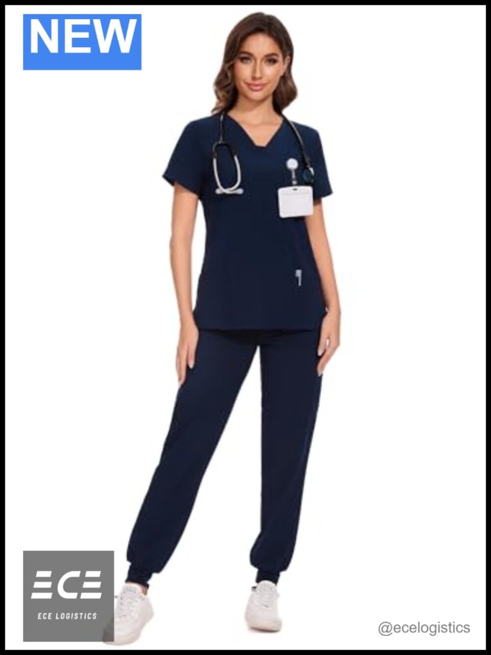 Scrub Set V-Neck Top & Cargo Pants 10 Pockets Water-Resistant Medical Uniform
